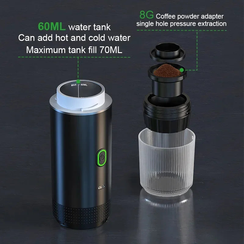 Wireless Electric Portable Espresso Coffee Machine for Car & Home Camping Coffee Maker 3-in-1 Capsule Powder Travel Coffee M…