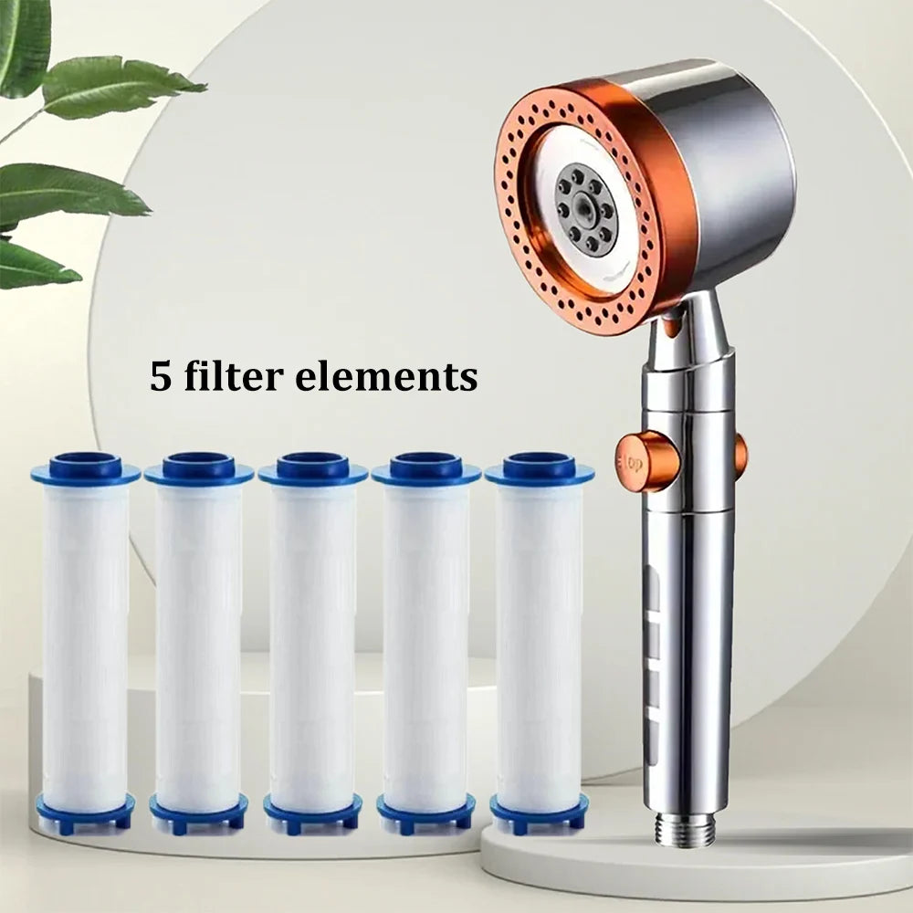 New High Pressure Water Saving Filter Shower Head 5 Modes Handheld Shower Head One Button Stop Bathroom Accessories Set - im…