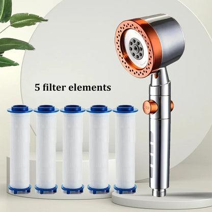 New High Pressure Water Saving Filter Shower Head 5 Modes Handheld Shower Head One Button Stop Bathroom Accessories Set - im…