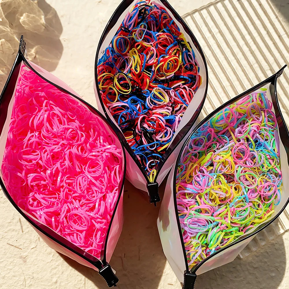 500/1000/2000pcs Girls Colourful Disposable Rubber Band Hair Ties Headband Children Ponytail Holder Bands Kids Hair Accessor…