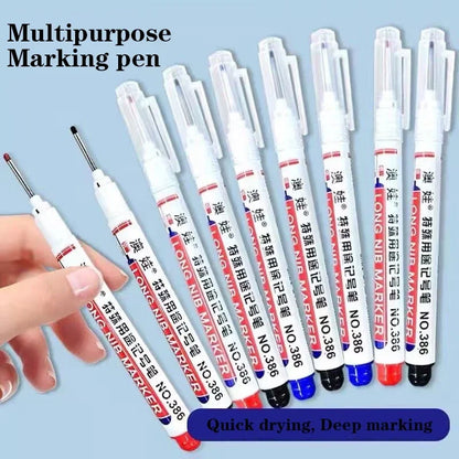 4/12 Pcs Waterproof Long Head Markers Deep Hole Marker Pen for Metal Carpenter Red/Black/Blue/Green Ink Woodworking Tools Ma…