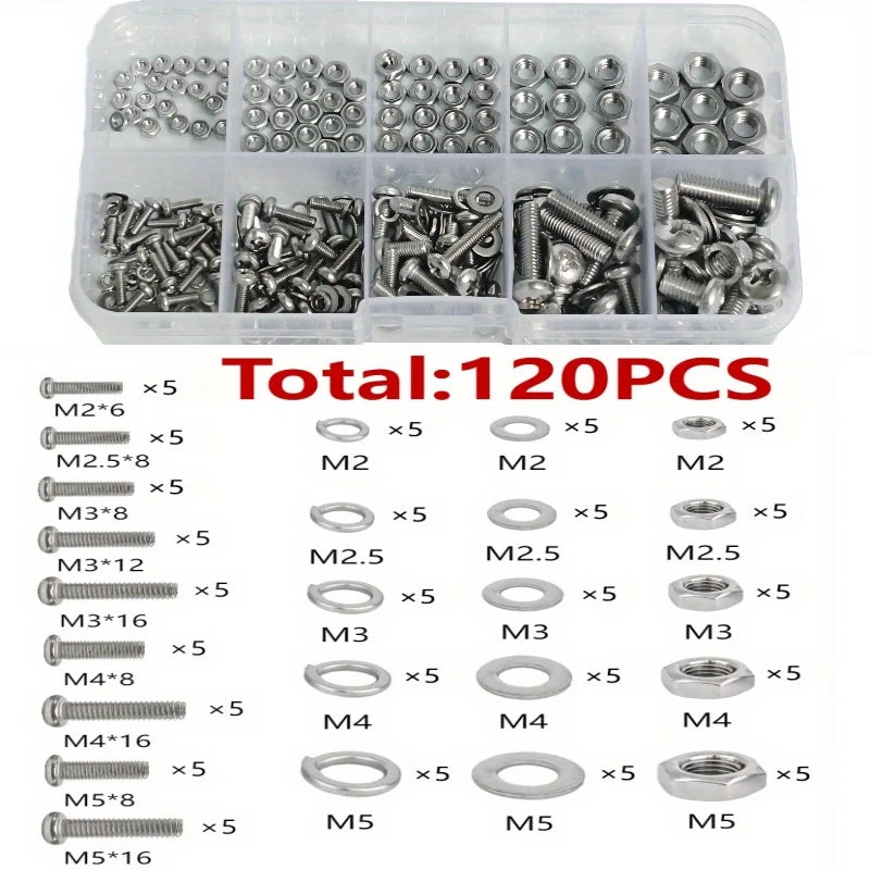 Hex Nuts and Bolt Set - 320 pieces/120 pieces, durable M2 - M5 metric size, universal hardware kit for DIY projects and repa…