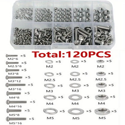 Hex Nuts and Bolt Set - 320 pieces/120 pieces, durable M2 - M5 metric size, universal hardware kit for DIY projects and repa…