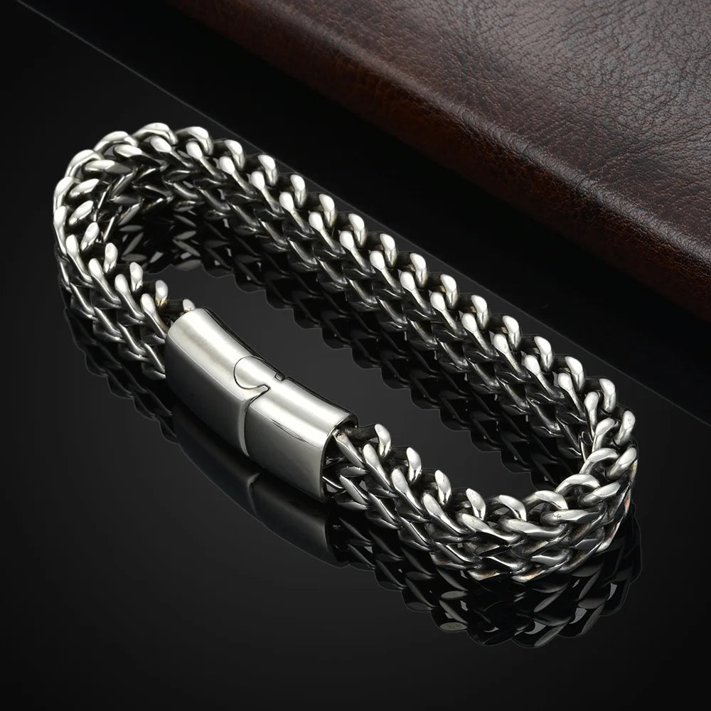Stainless Steel Braided Double Row Front and Rear Fish Scale Alloy Magnetic Buckle Bracelet with Keel Jewelry New Model - im…