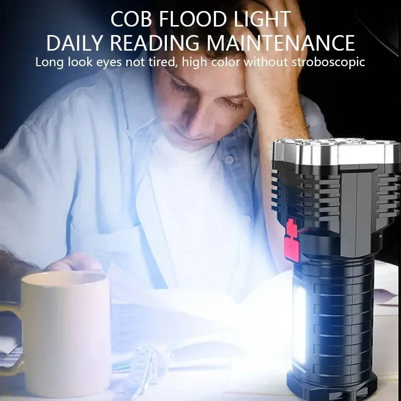 5LED High Power Led Flashlights Rechargeable Camping Spotlight with Side Light 3 Lighting Modes for Camping Adventure Outdoo…