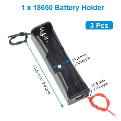 3pcs 18650 Battery Holder Box 1 Slot 3.7V Battery Storage Case 1/2/3/4 Cell Plastic Container with Connect Black Red Wires -…