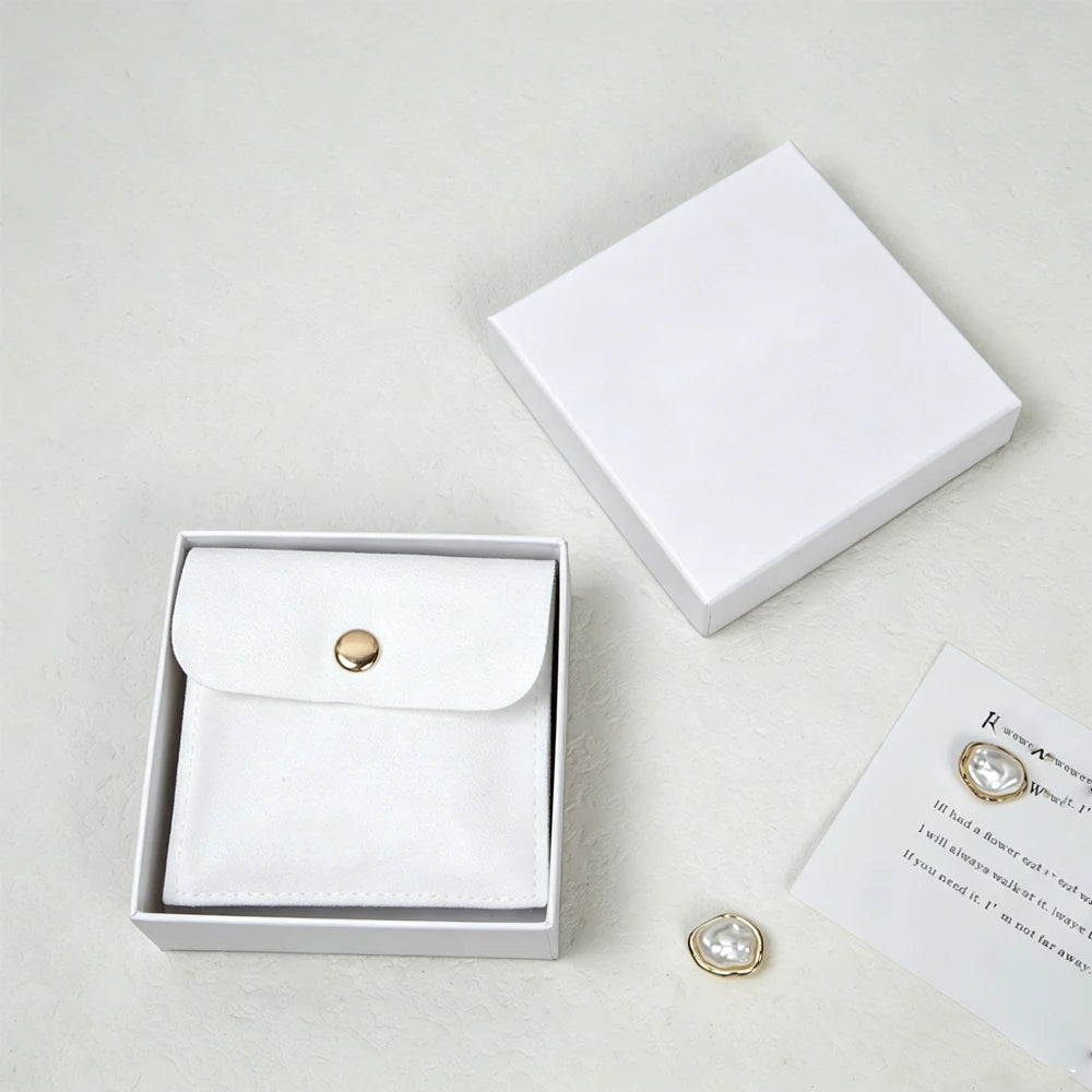24/50/100Set Personalized Logo 9x9x3cm Jewelry Paper Box With 8x8cm Microfiber Snap Bag Jewellery Earrings Rings Brooch Boxe…