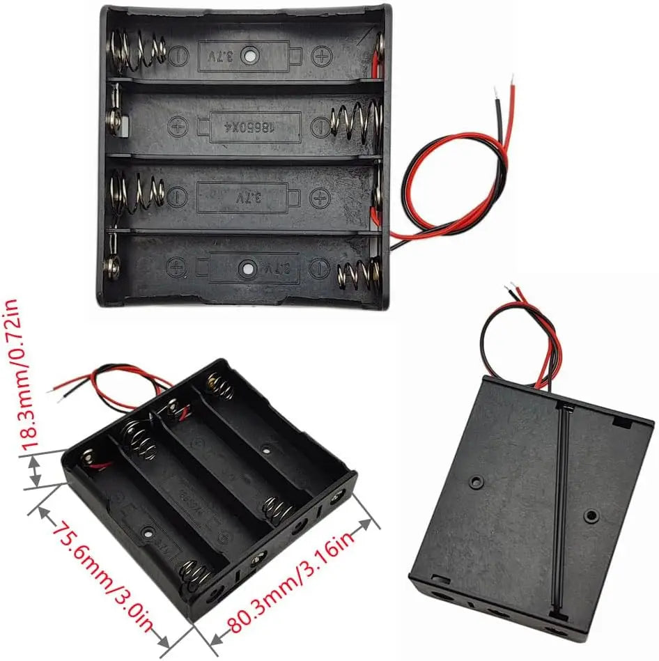 3pcs 18650 Battery Holder Box 1 Slot 3.7V Battery Storage Case 1/2/3/4 Cell Plastic Container with Connect Black Red Wires -…