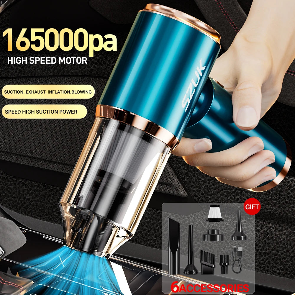 SZUK Portable Car Vacuum Cleaner 165000Pa Powerful Wireless Vacuum Cleaner Strong Suction Handheld Mini Vacuum Cleaner for C…
