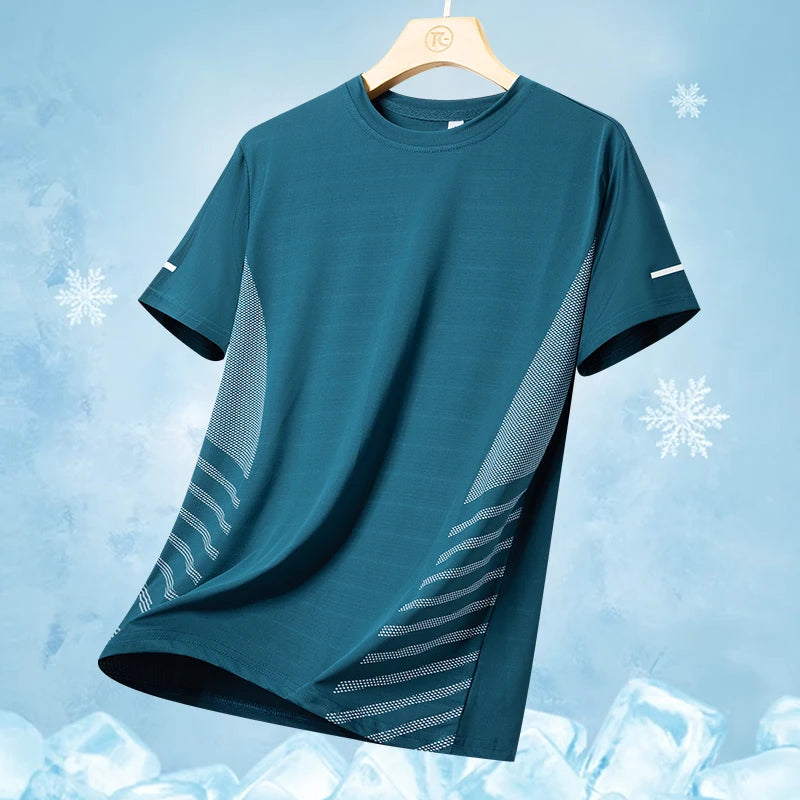 Running T-shirt Men Summer Ice Silk Thin Top Reflective Printing Quick Dry Short Sleeve Breathable Fitness Sports T-shirt 5X…