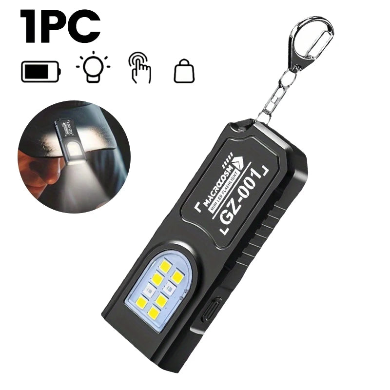 Powerful Mini COB LED Keychain Flashlight USB C Rechargeable Hanging Work Light Waterproof Keyring Camping Walking Pocket La…