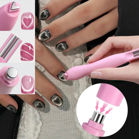 1Pcs 3-In-1 Heart Shape Cat Eye Nail Art Magnet Double Line Moon Snake French Magnet Pen for Magnetic Gel Polish Manicure To…