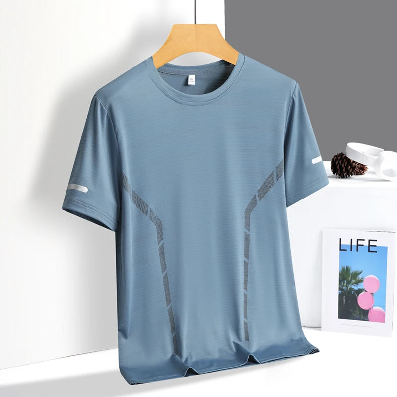 Running T-shirt Men Summer Ice Silk Thin Top Reflective Printing Quick Dry Short Sleeve Breathable Fitness Sports T-shirt 5X…