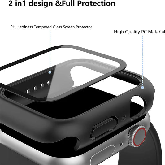 Tempered Glass+Case For Apple Watch 38mm 40mm 41mm 42mm 44mm 45mm 46mm Screen Protector Protective Cover iWatch 10 8 7 9 6 S…