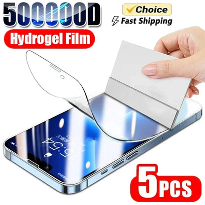 5Pcs Full Cover Hydrogel Film For iPhone 13 12 11 14 15 Pro Max Screen Protector For iPhone 16 PRO XR XS MAX 17 8 Plus Not G…