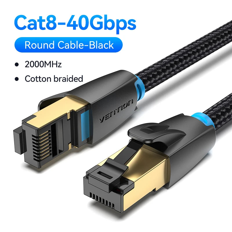 Vention CAT8 Ethernet Cable 40Gbps 2000MHz CAT 8 Networking Cotton Braided Internet Lan Cord for Laptops PS 5 Router RJ45 Ca…