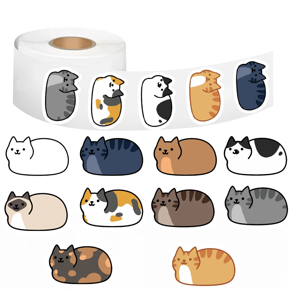 500PCS Kawaii Cartoon Cat Tuo Roll Stickers Skateboard Laptop Luggage Scrapbook Cool Phone Gift Waterproof Phone Cute Sticke…