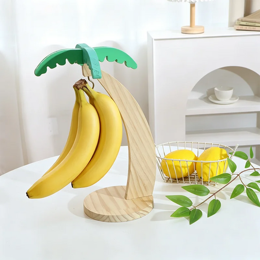 Wooden Banana Rack Hanging Kitchen Rack Simulated Leaf Decorative Fruit Vertical Storage Rack with Hook Kitchen Decoration