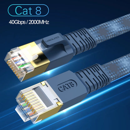 CAT 8 Flat Network Internet Cable 40Gbps 2000MHz Round RJ45 Nylon Braided LAN Cable Patch Cord for Modem Router PC PS4/5/6 X…