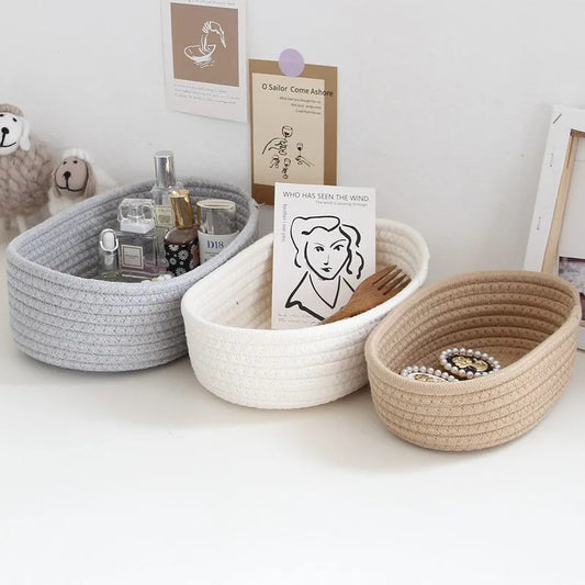 면 끈 수납함 Nordic Cotton Rope Woven Storage Baskets Organize Boxs Desktop Sundries Organize Basket Sundries Key Cosmetics Stora…