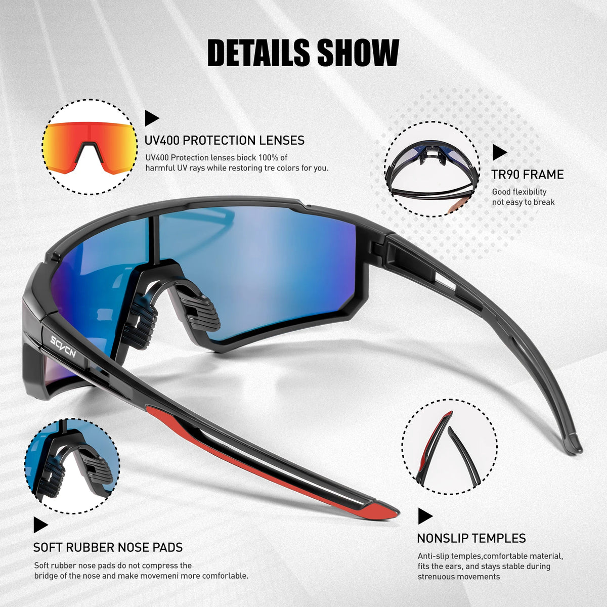 SCVCN New Outdoor Cycling Sunglasses Men Road Driving Bike Glasses Sports Mountain Climbing Women Bicycle Cycling UV400 Gogg…