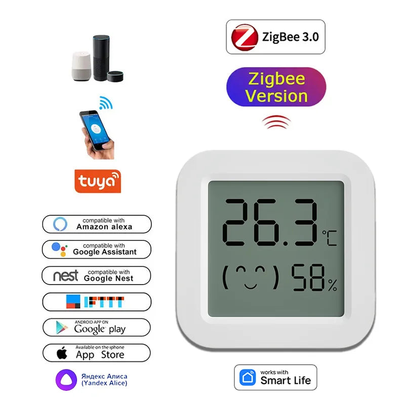 Zigbee Temperature Humidity Sensor For Smart Home LCD Screen Works With Tuya Alexa Google Home APP Smart Life Tuya Smart Yan…