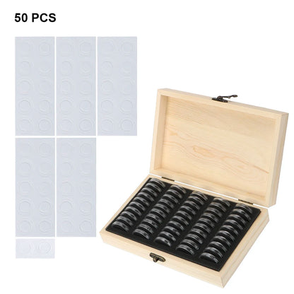 HILIFE Coin Storage Box With Adjustment Pad 20/30/50/100PCS Adjustable Wooden Commemorative Coin Collection Case Holder Caps…