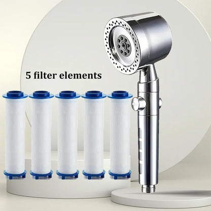 New High Pressure Water Saving Filter Shower Head 5 Modes Handheld Shower Head One Button Stop Bathroom Accessories Set - im…
