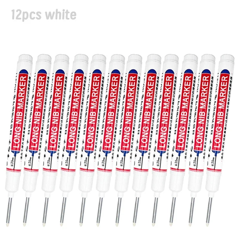 4/12 Pcs Waterproof Long Head Markers Deep Hole Marker Pen for Metal Carpenter Red/Black/Blue/Green Ink Woodworking Tools Ma…