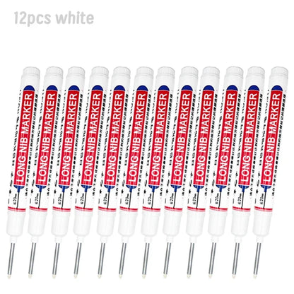 4/12 Pcs Waterproof Long Head Markers Deep Hole Marker Pen for Metal Carpenter Red/Black/Blue/Green Ink Woodworking Tools Ma…