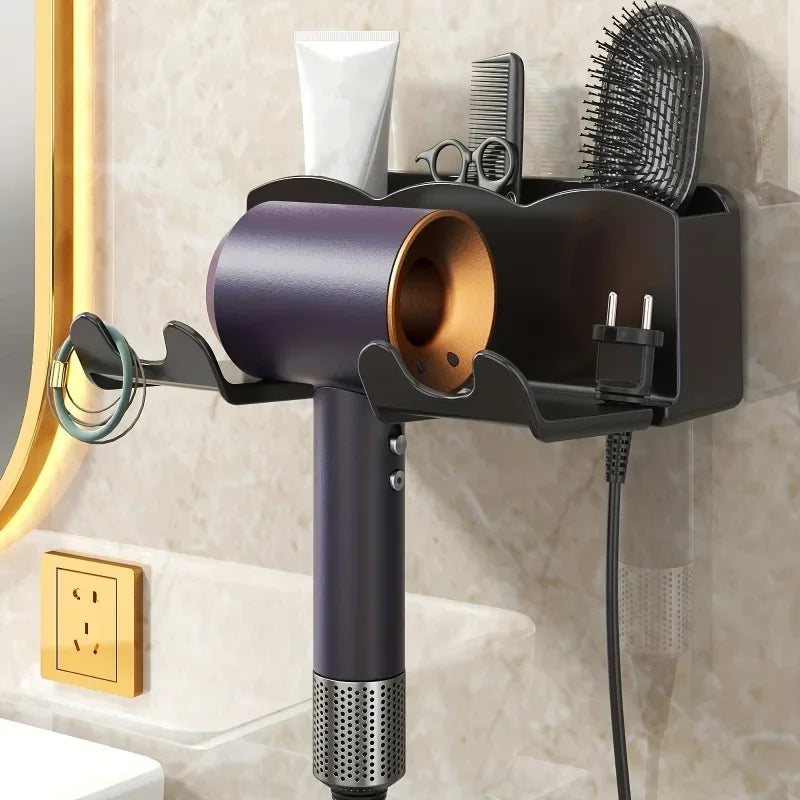 1pc Hair dryer storage rack, non perforated bathroom wall mounted bracket, bathroom air duct storage - image 4