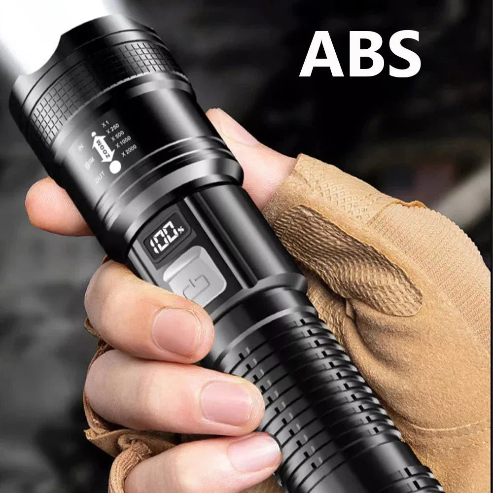 High Strong Power Led Flashlights 300000LM Tactical Torch with Display Light USB Charging Camping Fishing Defensa Zoom Lante…