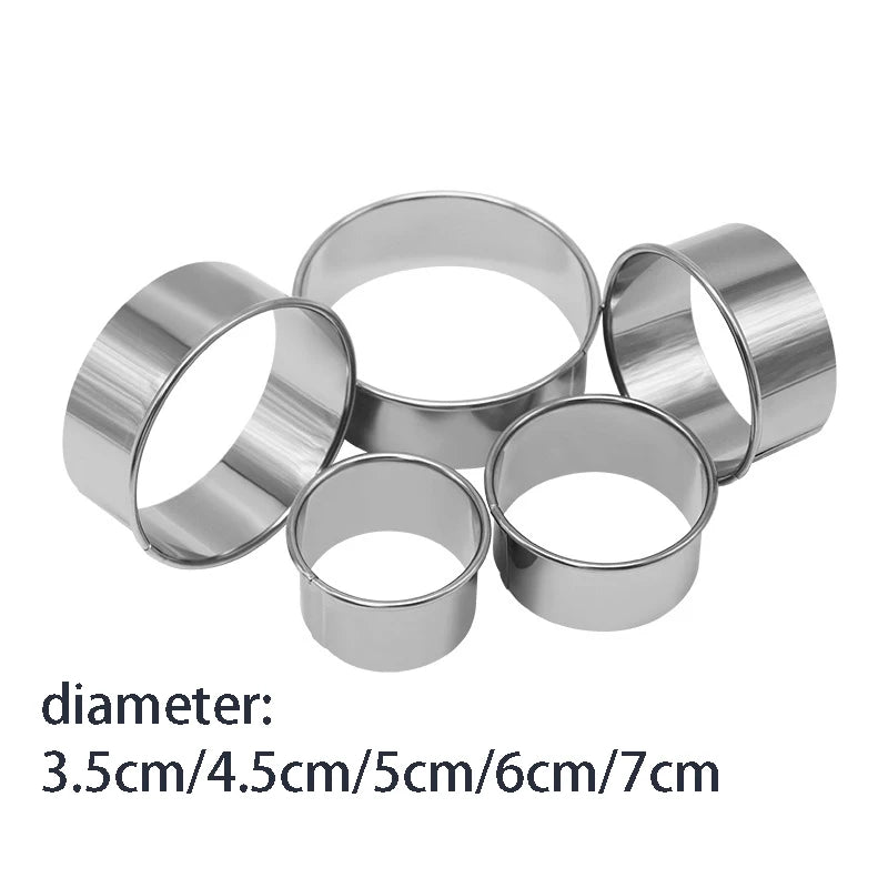 5PCS Round Stainless Steel Biscuit Mold Dumpling Skin Cutting Mold DIY Biscuit Pastry Cake Baking Tools Kitchen Baking Gadge…