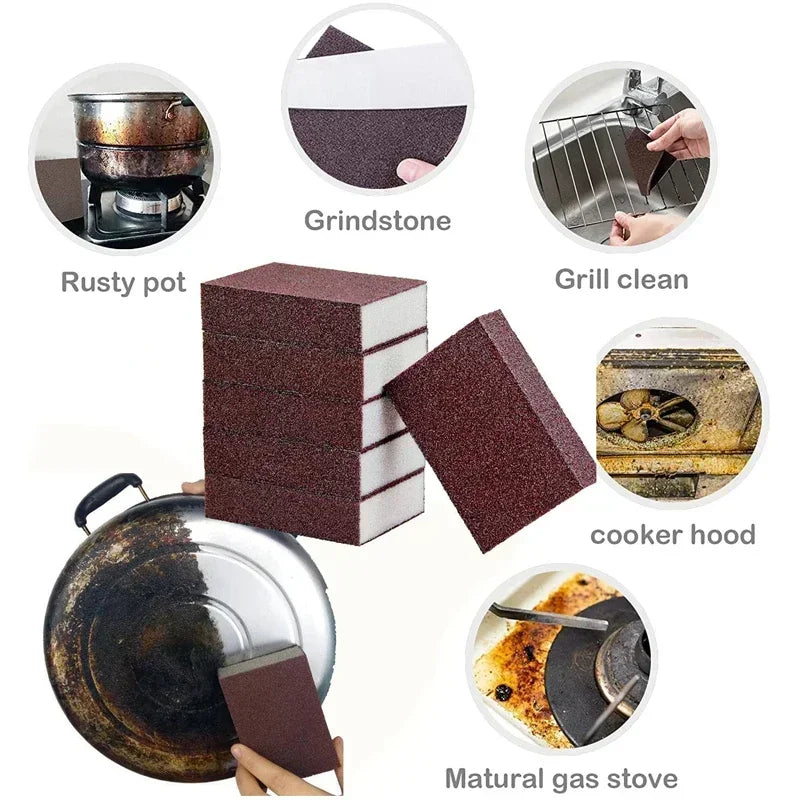 1/10Pcs Rust Remove Sponge Carborundum Eraser Household Cleaning Brush Descaling Scouring Sponges Rub Cooktop Pot Kitchen To…