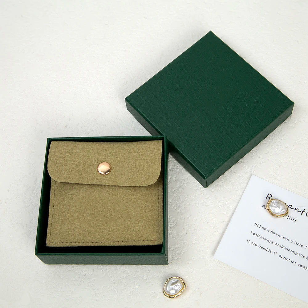 24/50/100Set Personalized Logo 9x9x3cm Jewelry Paper Box With 8x8cm Microfiber Snap Bag Jewellery Earrings Rings Brooch Boxe…