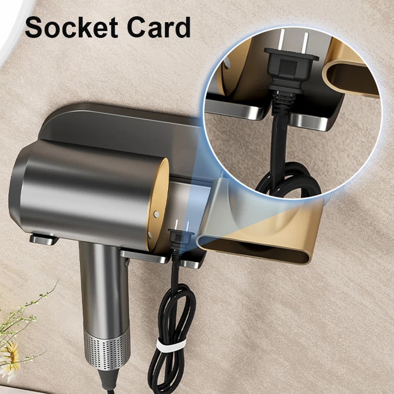 Gray/White Hair Dryer Stand Holder Wall Mounted, ABS Punch Free Blow Dryer Holder Rack, Organizer For Hair Dryer - image 4