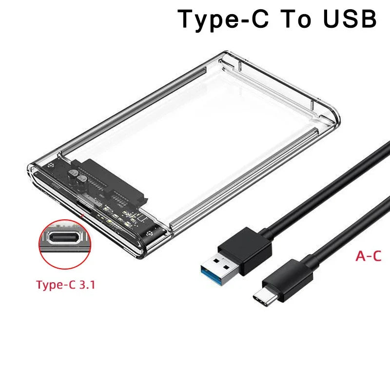 USB 3.0/Type C HDD Enclosure 2.5 inch SATA SSD External Hard Drive Case with 5Gbps Transfer Speed Clear Harddisk Boxs Tool-F…