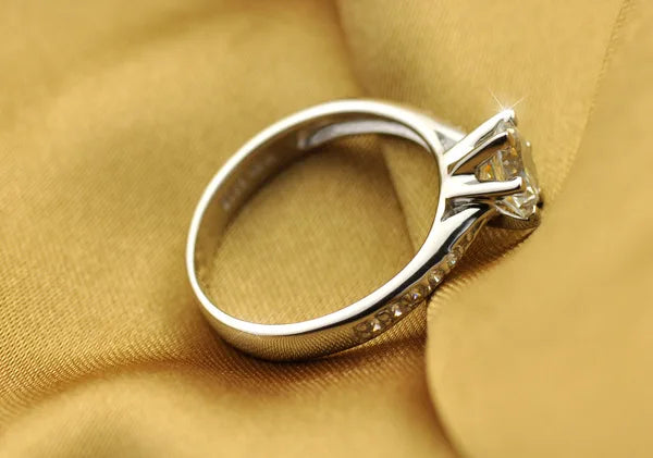 Luxury 925 Sterling Silver Classic Ring for Women Six claw jewelry simple 70ct diamond ring imitation diamond women's ring -…