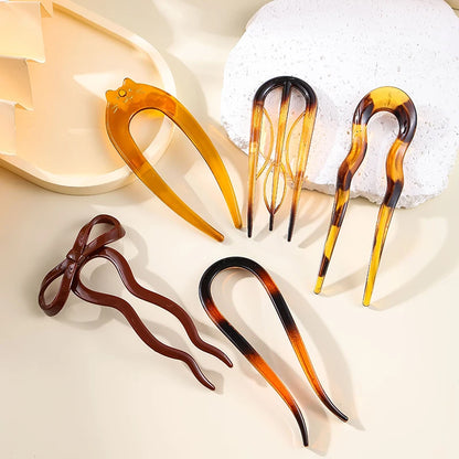 U-Shaped Hair Fork Fashion Tortoiseshell Acetate Acrylic Hairpin Geometric Headwear Hair Sticks Women Girls Hair Accessories…