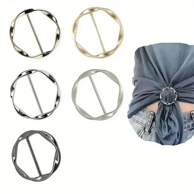 5pcs Fashion Metal Round Circle Clip Buckle Shawl T-Shirt Tie Clip Brooch Waist Buckle Versatile Clothing Ring Wrap Holder -…