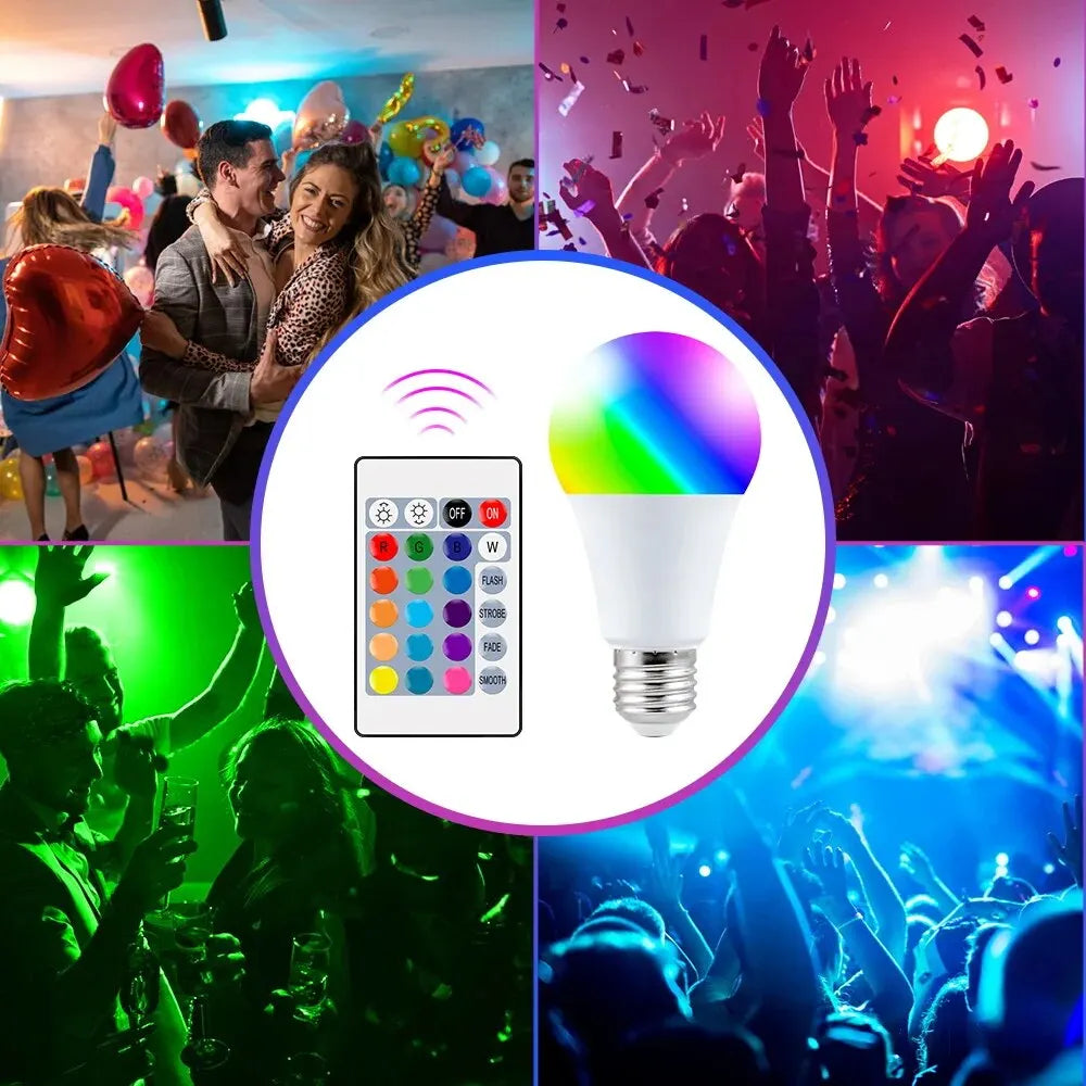 16 Colors RGB Bulb LED Multicolor Bulb E27 220V Household Lighting Dimmable 24 Key Remote Control Smart Lamp Atmosphere Ligh…