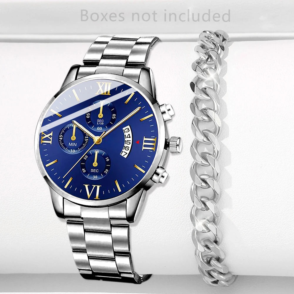 Fashion Men Stainless Steel Watch Luxury Calendar Quartz Wrist Watch Mens Business Watches for Man Clock Montre Homme - imag…
