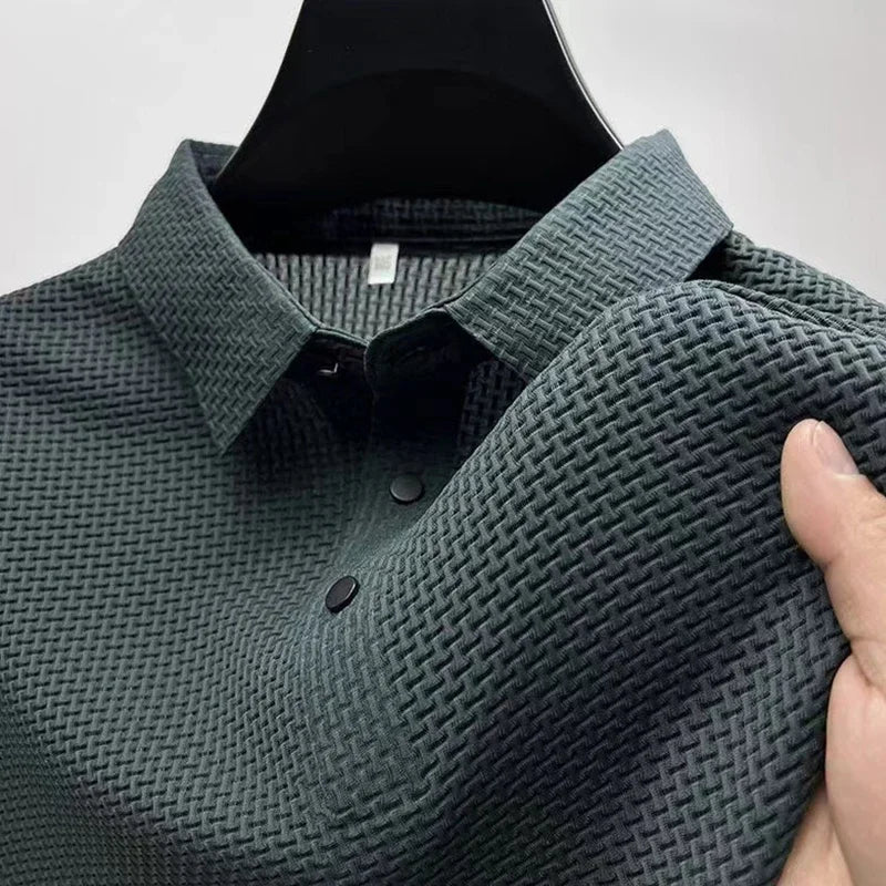 New Men's Business Casual Short Sleeved Bone Flower Solid Color POLO Shirt Fashion Breathable Comfortable Summer Versatile T…