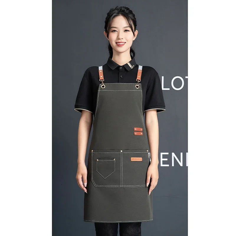 Customized Canvas Apron with Logo Custom for Nail Art Baking Coffee Bubble Shop Barber Canvas Waterproof Work Uniex Clothes…