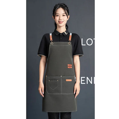 Customized Canvas Apron with Logo Custom for Nail Art Baking Coffee Bubble Shop Barber Canvas Waterproof Work Uniex Clothes…