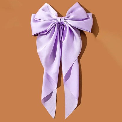 Korean Accessories Hair Clips for Women Girls Big Bowknot Solid Satin Long Ribbon Bows Spring Clamp Barette Cheveux Femme 20…
