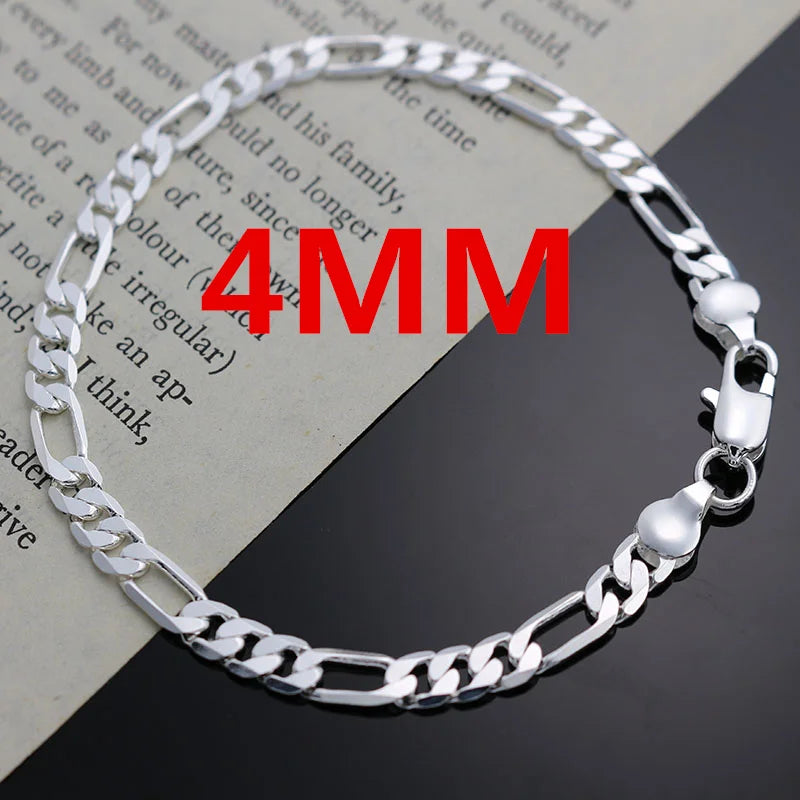 Noble New Arrive 925 Silver 4MM Chain for Men Women Bracelet Necklace Jewelry Set Lady Christma Gifts Charms Wedding - image…