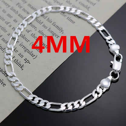 Noble New Arrive 925 Silver 4MM Chain for Men Women Bracelet Necklace Jewelry Set Lady Christma Gifts Charms Wedding - image…