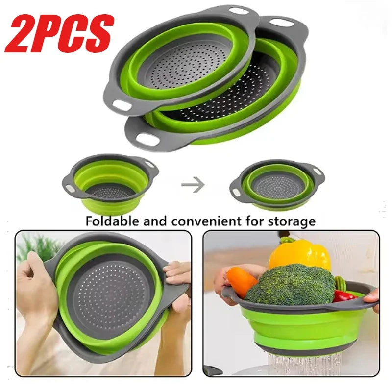 2PCS Silicone Folding Drainer Basket Fruit Vegetable Foldable Colander Kitchen Strainer for Food Pasta Kitchenware Drain Dev…