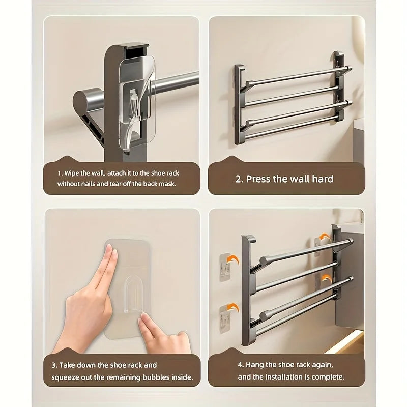 Bathroom slipper rack, wall mounted, non perforated, shoe rack behind the bathroom door, drainage multi-layer folding shoe s…